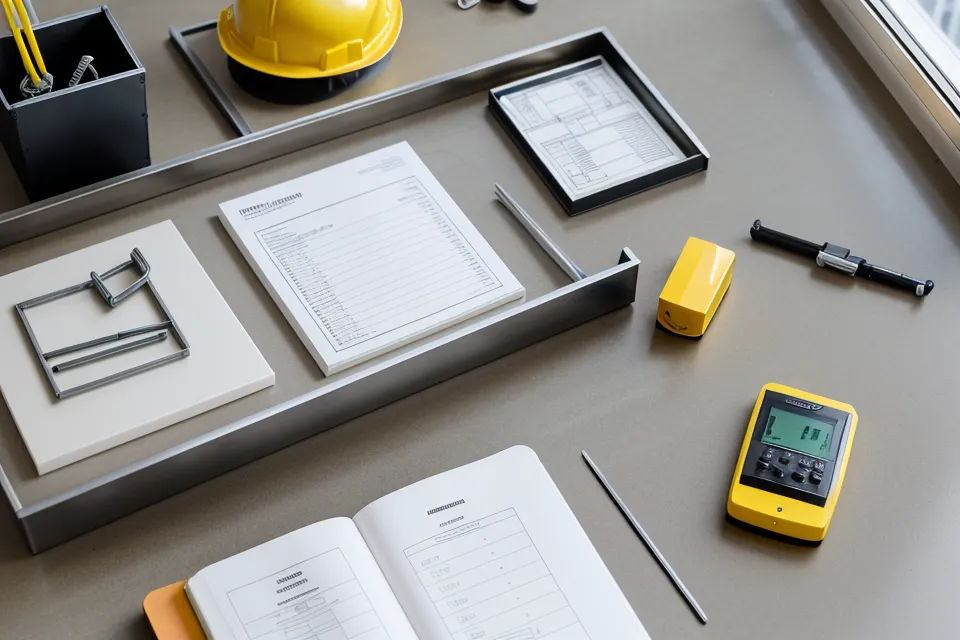 Bauprogramm in der Praxis: digitaler Bautagesbericht neben dem Tablet als Beleg für das Montage-Management