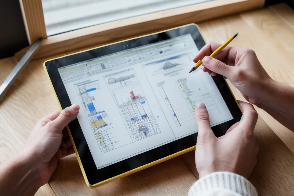 Zimmermann nutzt Tablet für digitales Aufmaß direkt auf der Baustelle.
