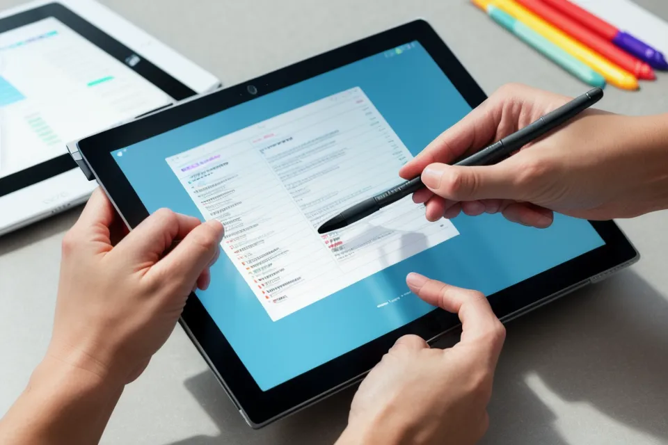Nahaufnahme der digitalen Ressourcenplanung per Drag-and-Drop auf einem Tablet.