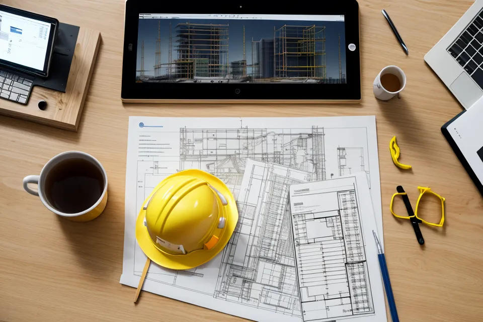 Robustes Tablet mit digitalem Bautagebuch auf einer Baustelle zwischen Ziegelsteinen