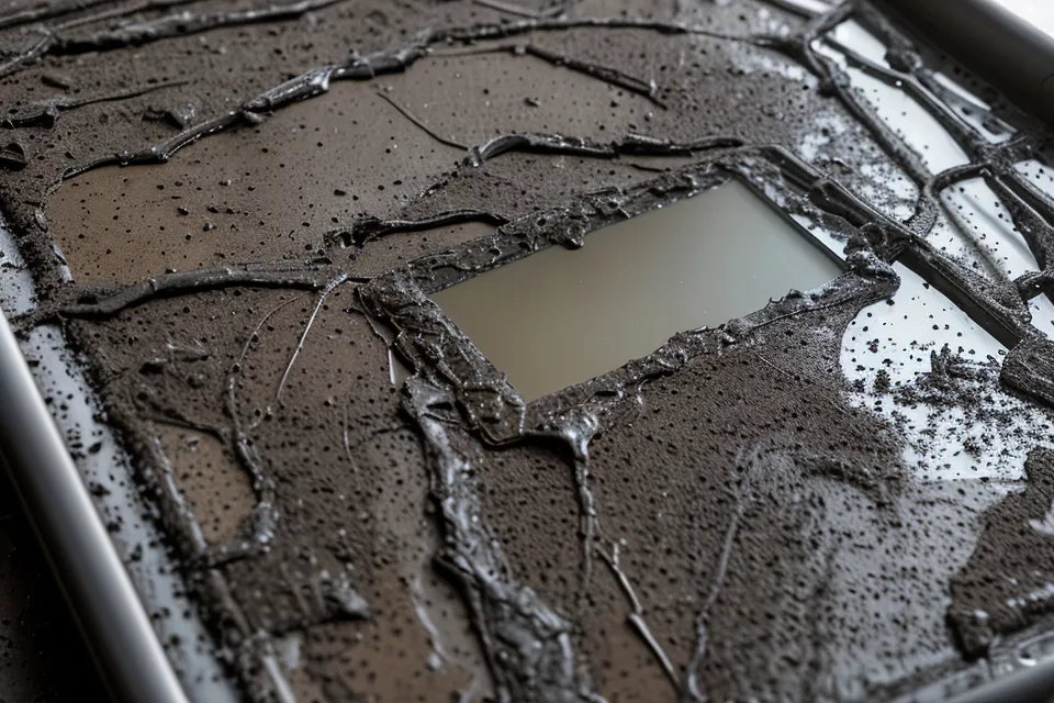 Robustes Tablet mit digitalem Bautagebuch auf einer aktiven Baustelle.
